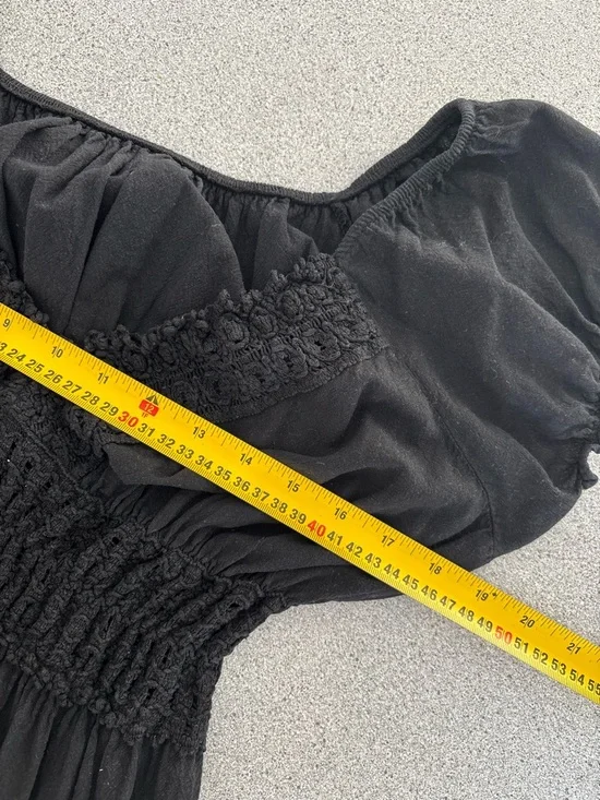 Black Dark Cottagecore Whimsigoth Midi Dress Romantic Lace Crochet Embroidery - Picture 13 of 14